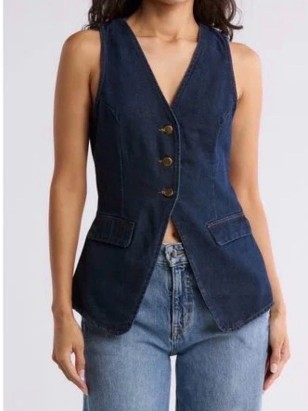 Vigoss Navy Denim Button Vest